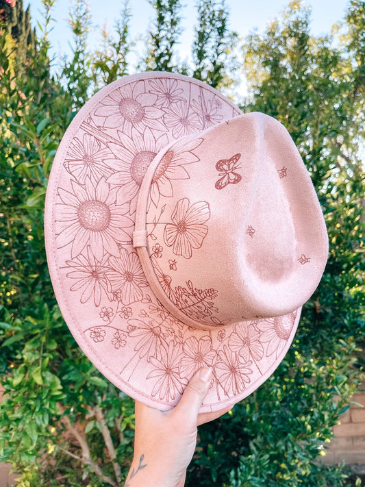 "New Bloom Era" – One-of-a-Kind Hand-Burned Wildflower Fedora (July 2025)