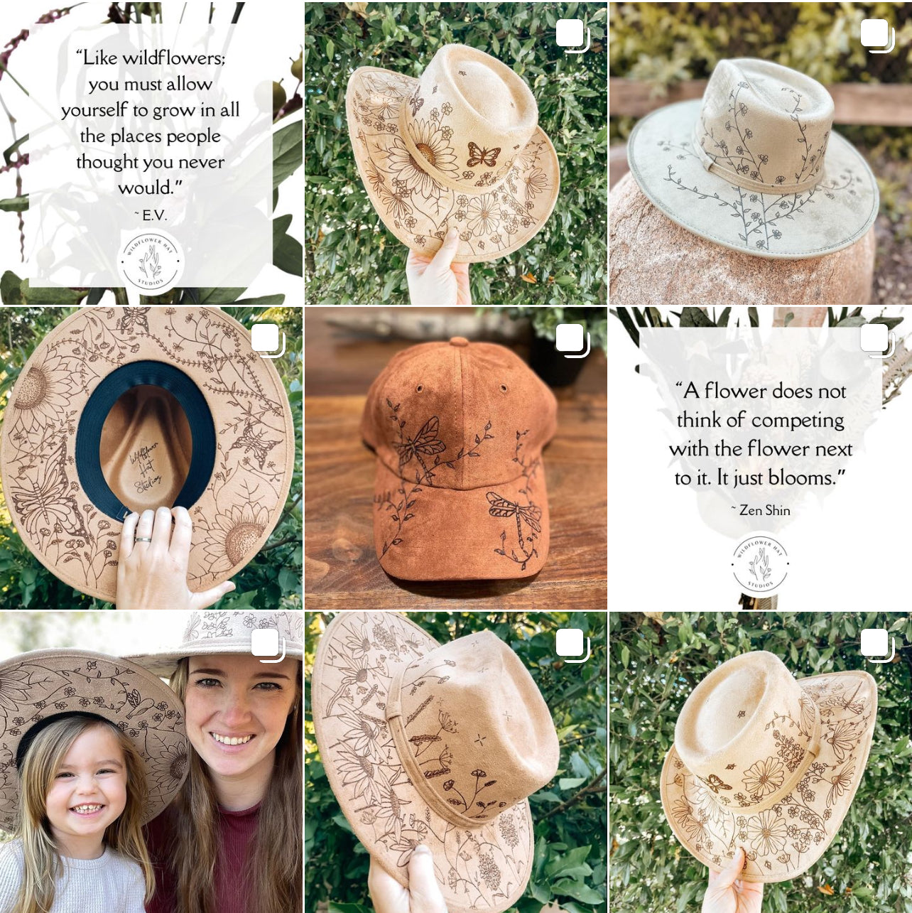 Instagram photo mosaic of the profile for Wildflower Hat Studios