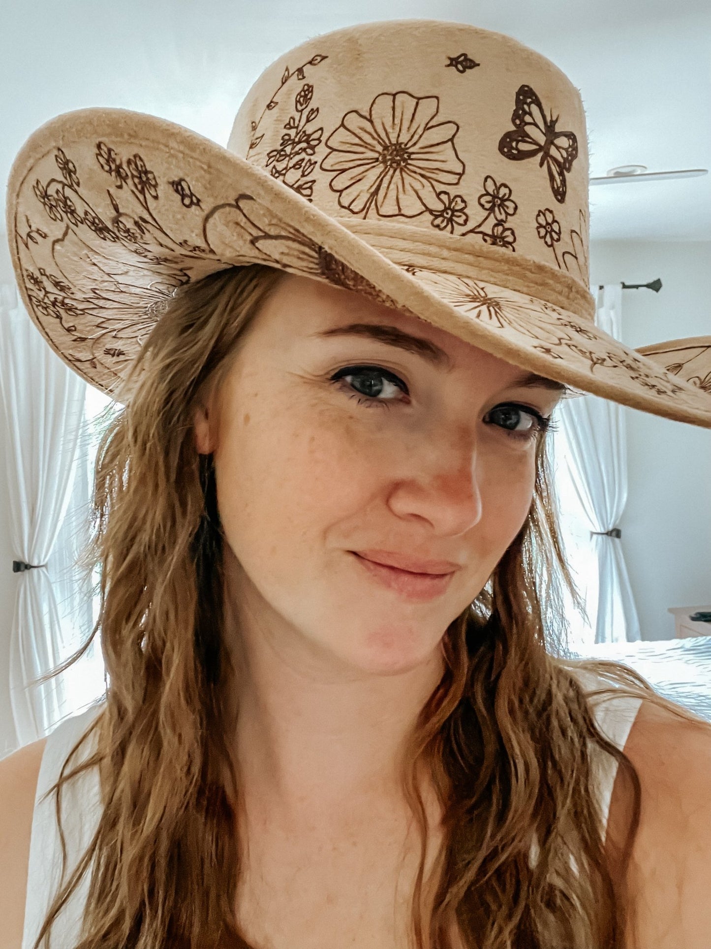 "Country Garden" Floral Western Hat with Bees, Butterflies & Dragonflies