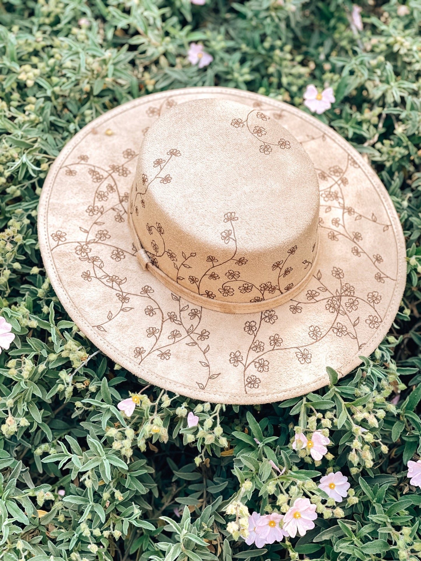 “Forget Me Not” – Hand Drawn Boater Hat for Girls (Ages 2–6)