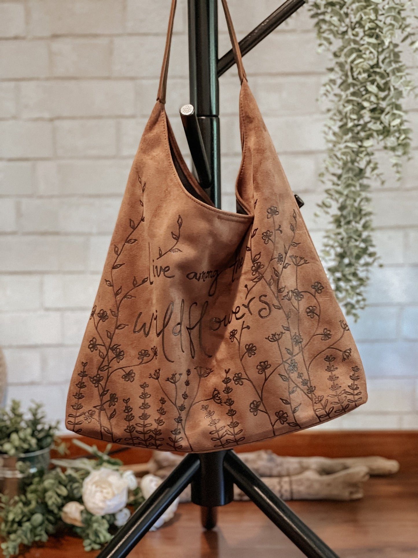"Live Among the Wildflowers" – One-of-a-Kind Boho Purse with Hand-Drawn Florals