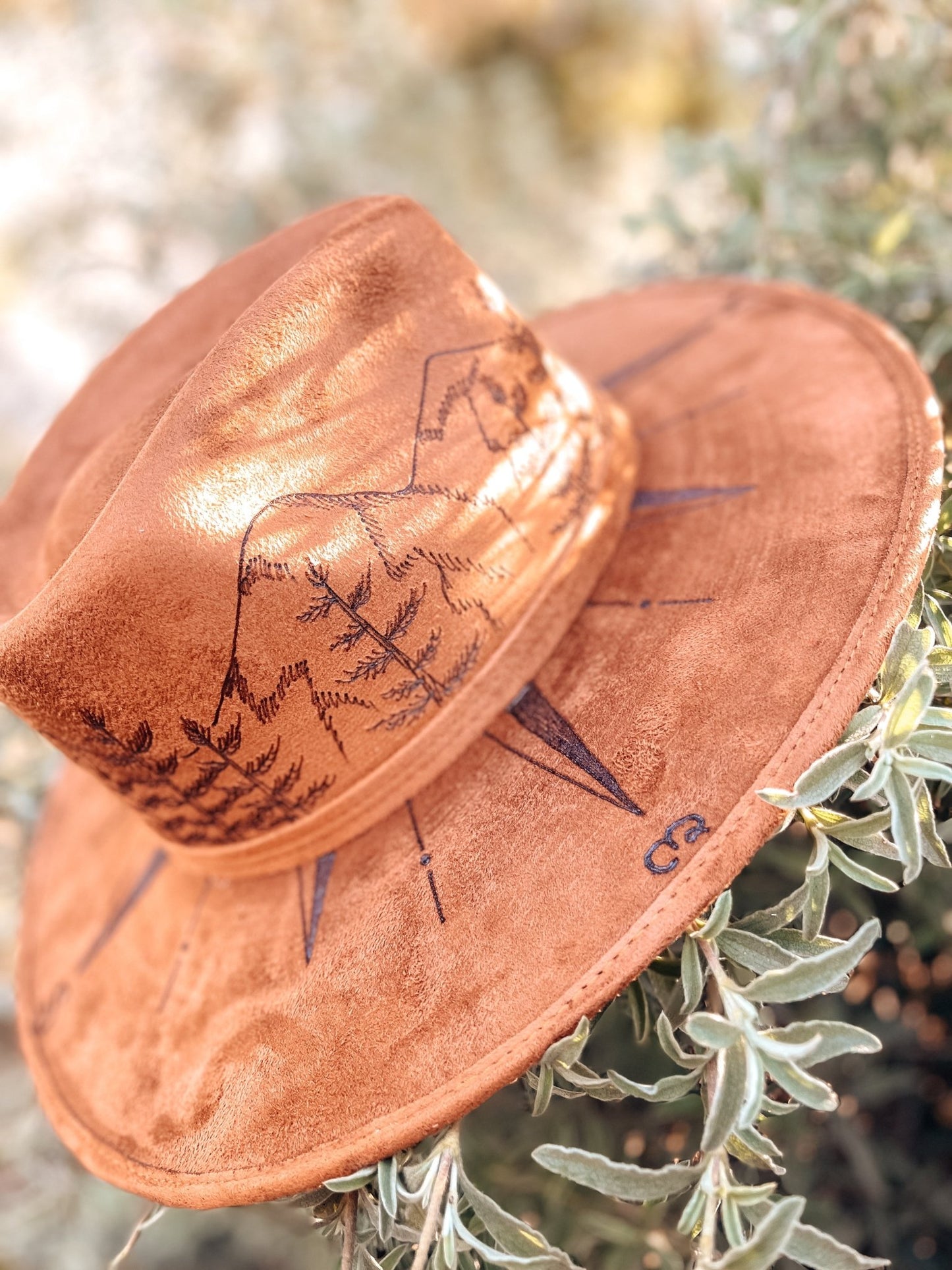 Boho Style Fedora Hat - "PNW Compass" | Dark Tan