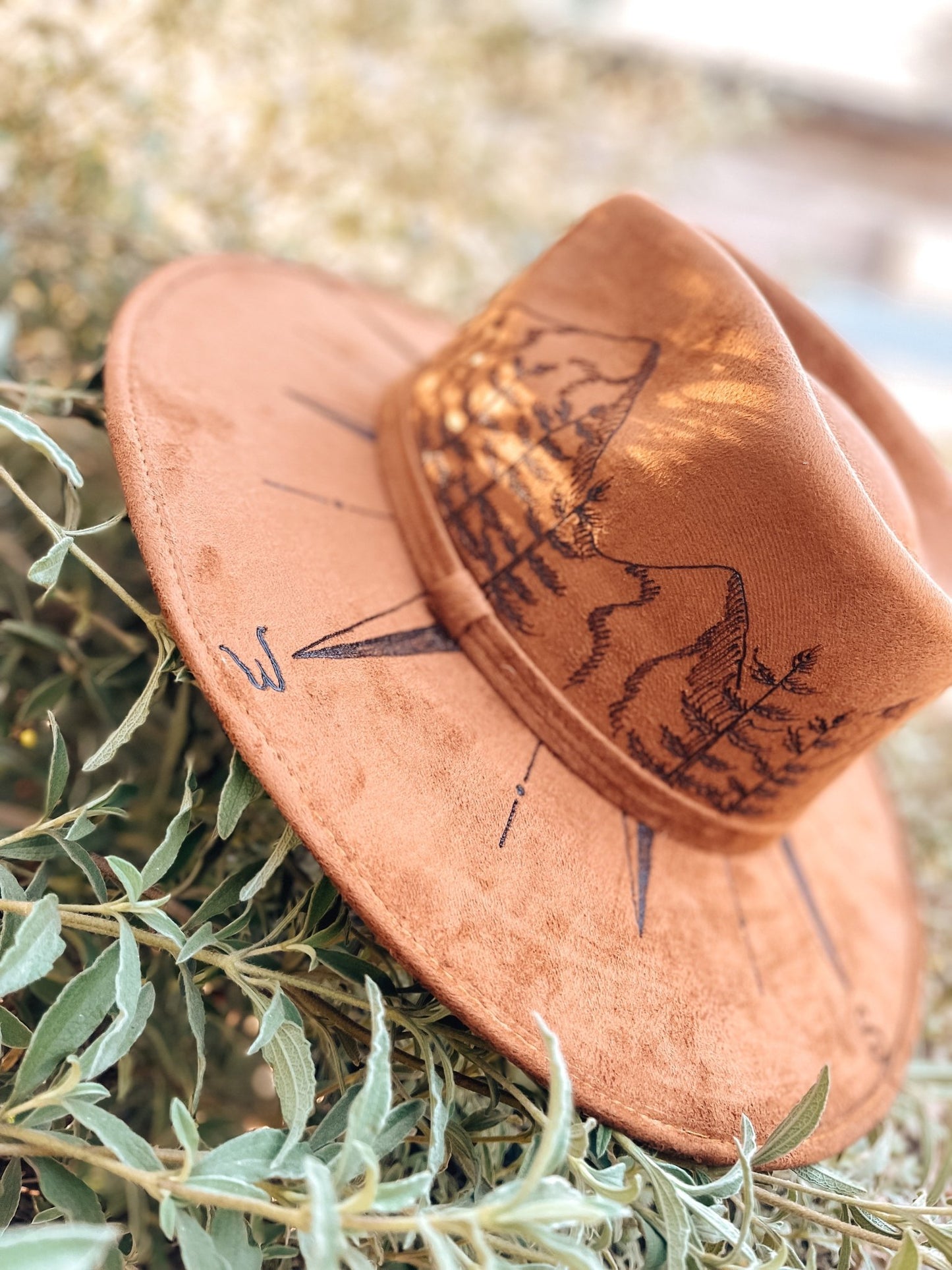 Boho Style Fedora Hat - "PNW Compass" | Dark Tan