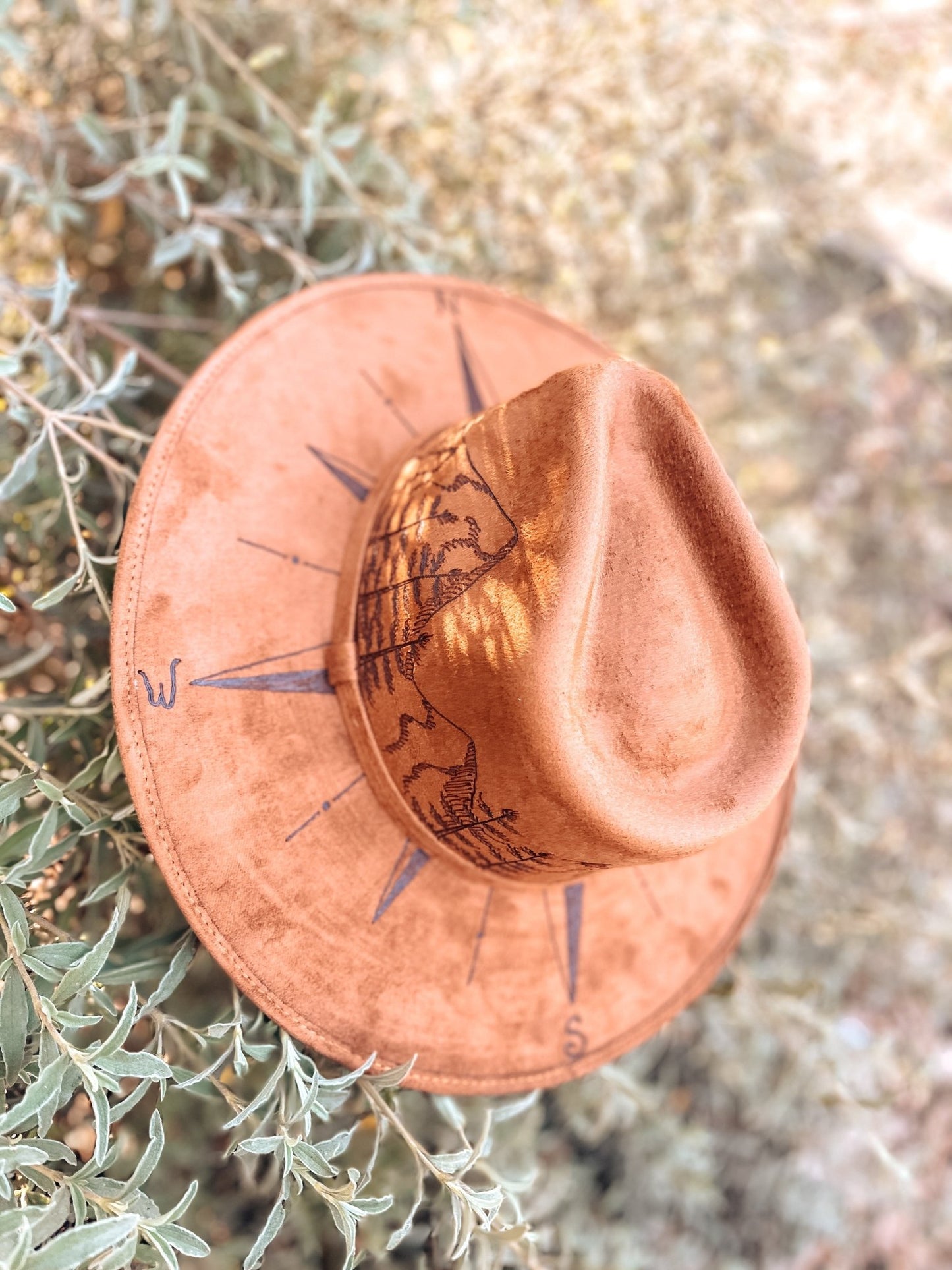 Boho Style Fedora Hat - "PNW Compass" | Dark Tan