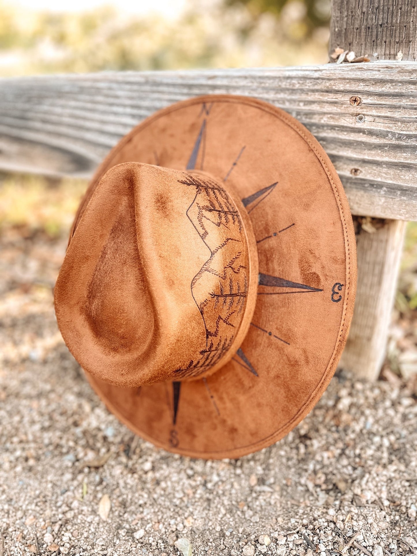 Boho Style Fedora Hat - "PNW Compass" | Dark Tan