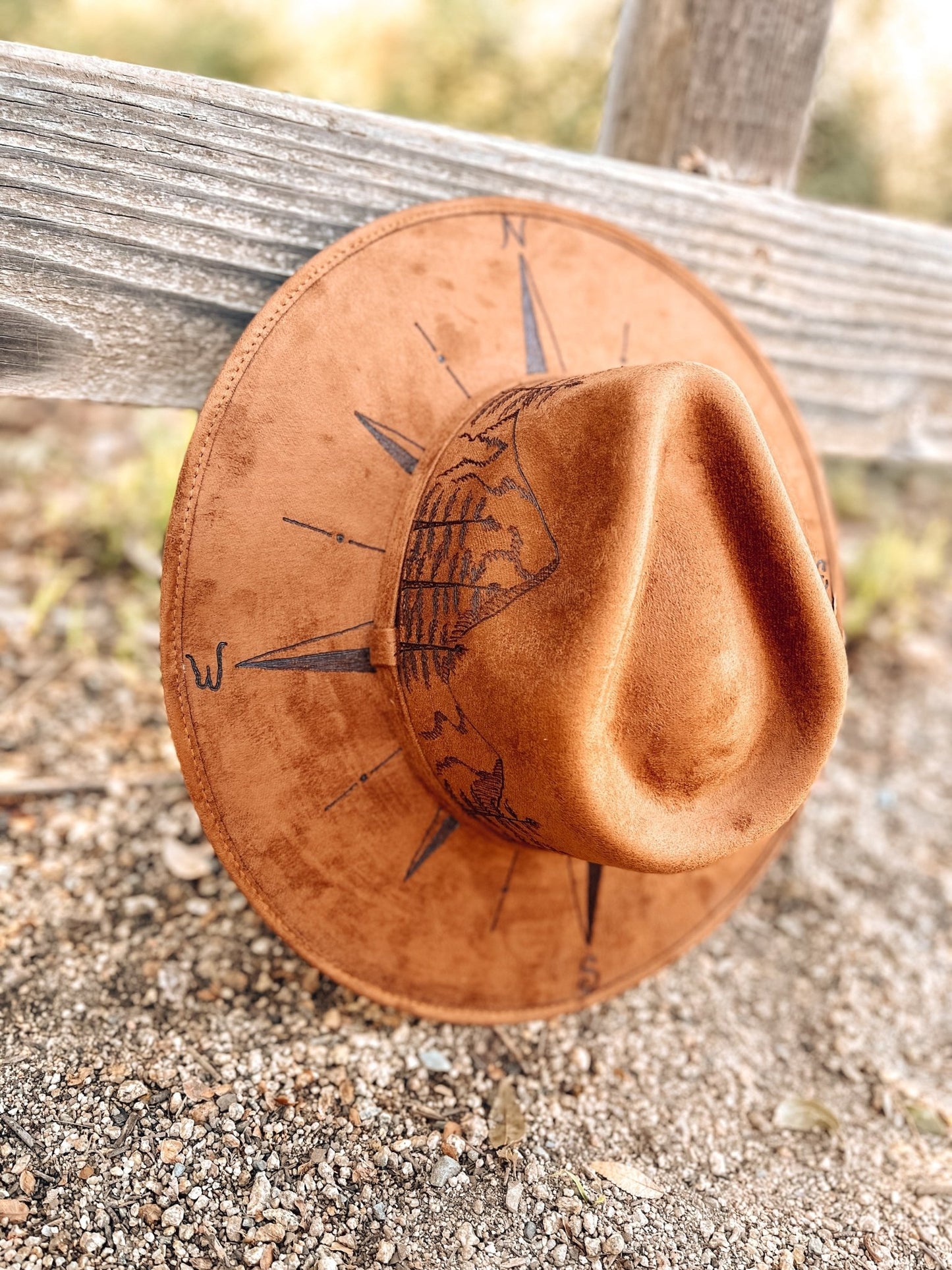 Boho Style Fedora Hat - "PNW Compass" | Dark Tan