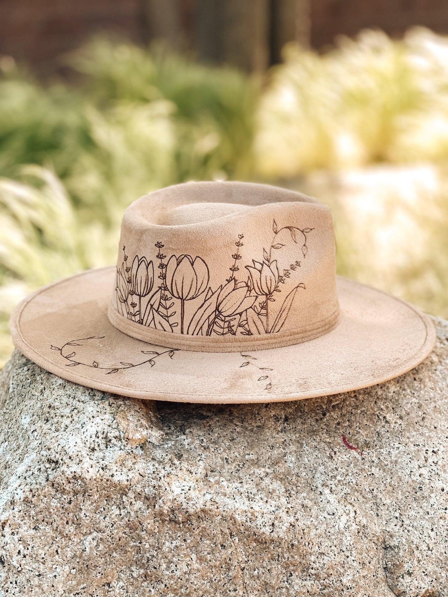 “Tulip Fields” – Elegant Fedora with Hand Illustrated Tulips & Lavender