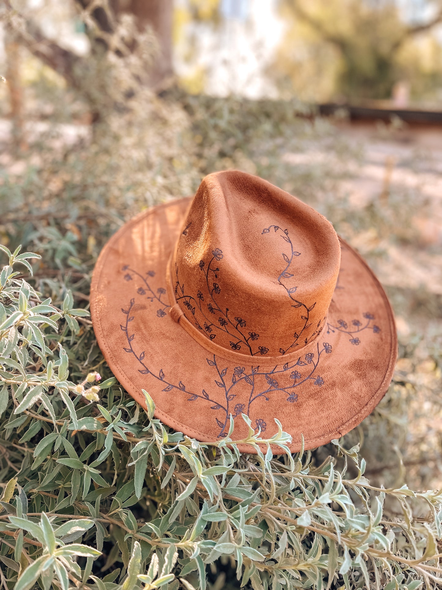 Boho Style Fedora Hat - "Whispy Vines" Sage Green | Minimalist