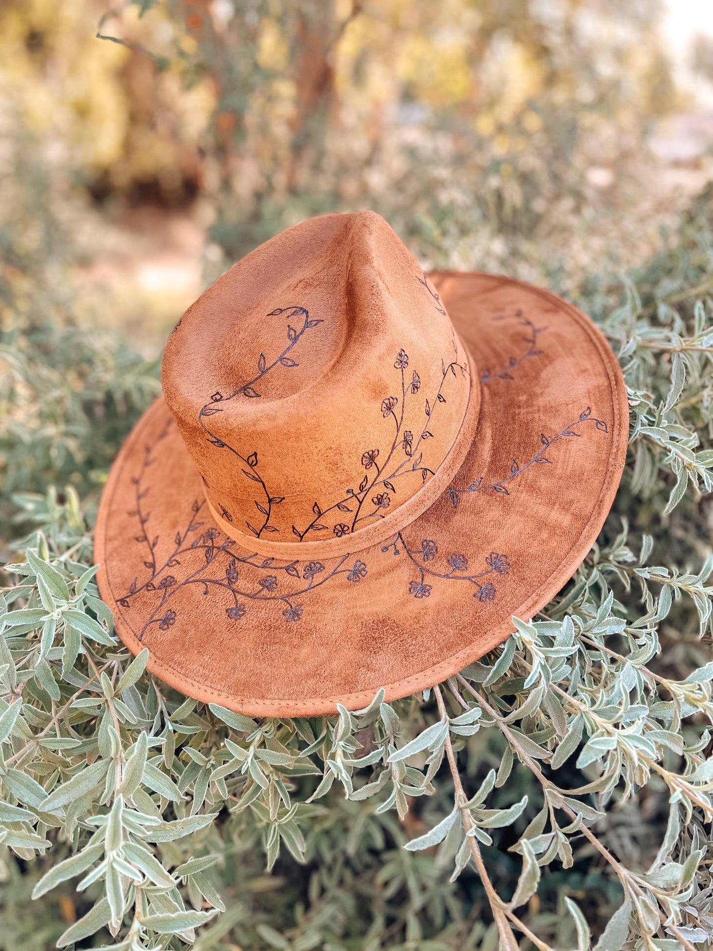 Boho Style Fedora Hat - "Whispy Vines" Sage Green | Minimalist