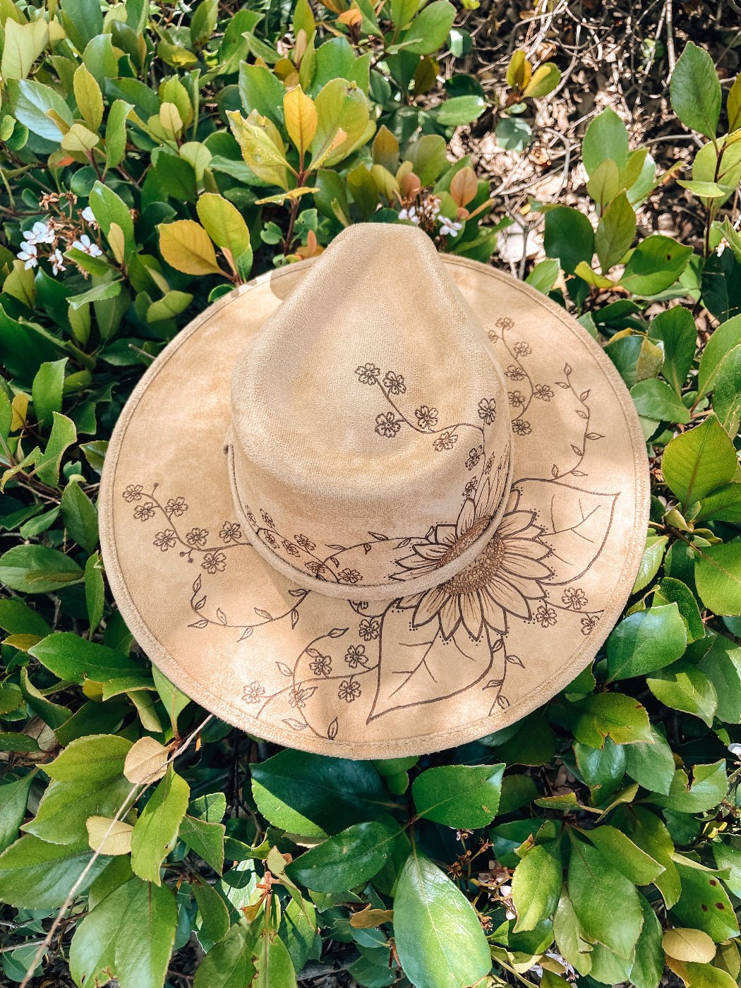 "Sunflower in Bloom" Rustic Fedora with Sunflower & Wildflower Art
