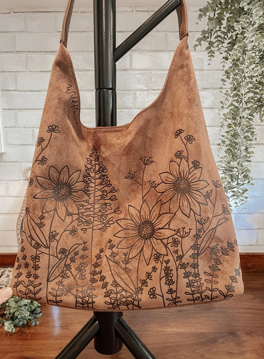 "Wildflower Fields" – One-of-a-Kind Boho Purse with Sunflowers, Lavender & Bluebonnets