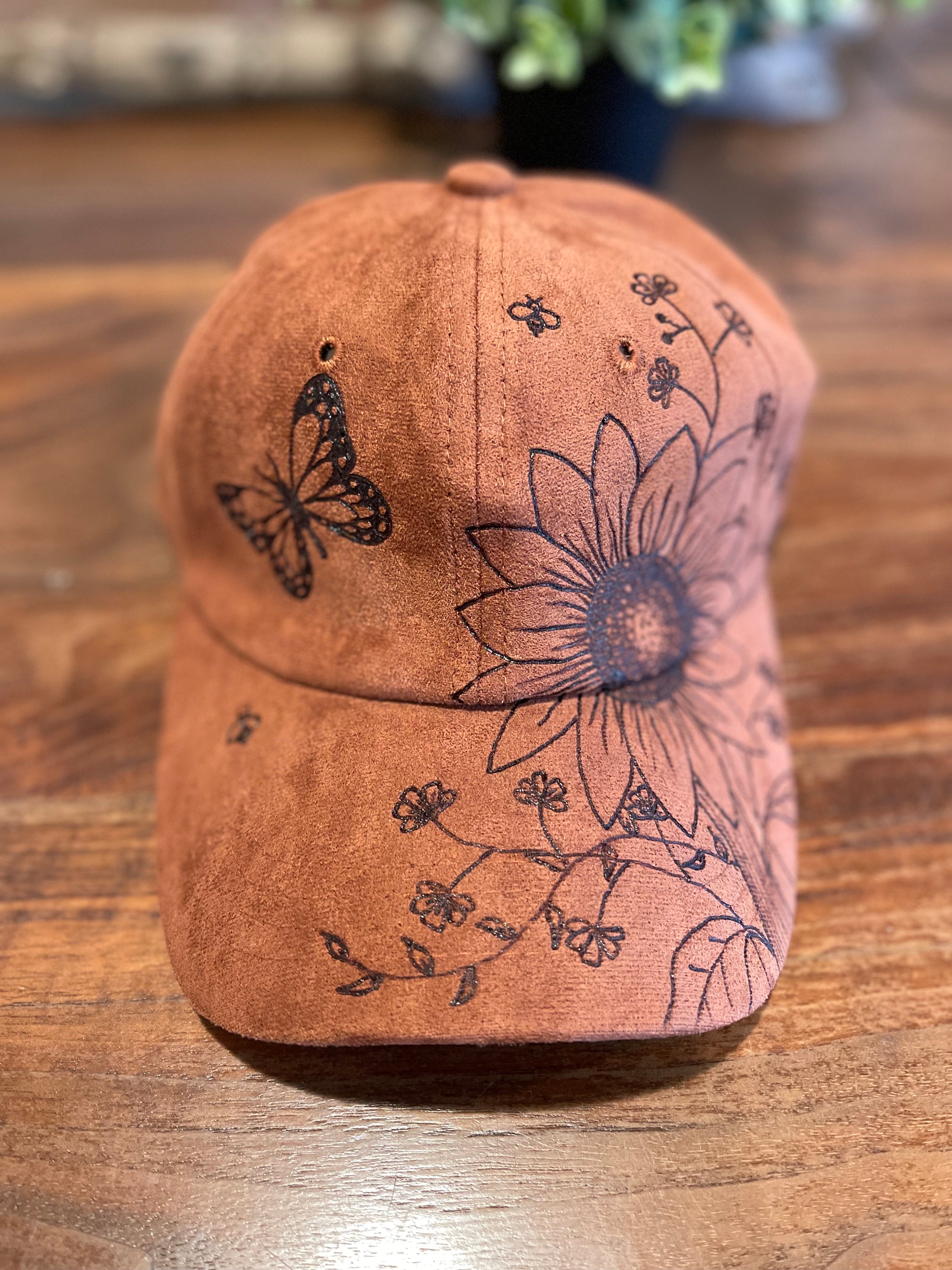 Butterfly Sunflower Garden Vegan Suede Baseball Hat