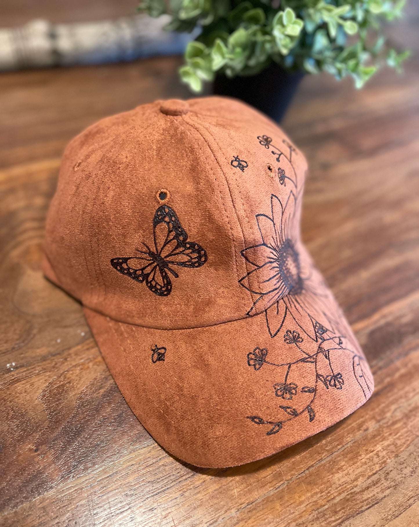 Butterfly Sunflower Garden Vegan Suede Baseball Hat