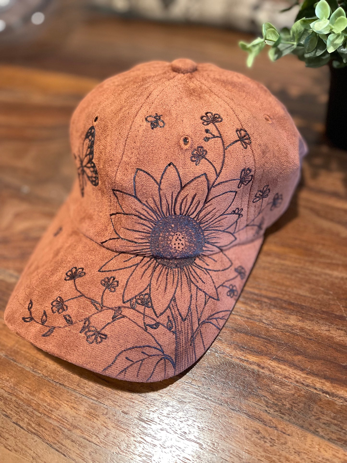 Butterfly Sunflower Garden Vegan Suede Baseball Hat