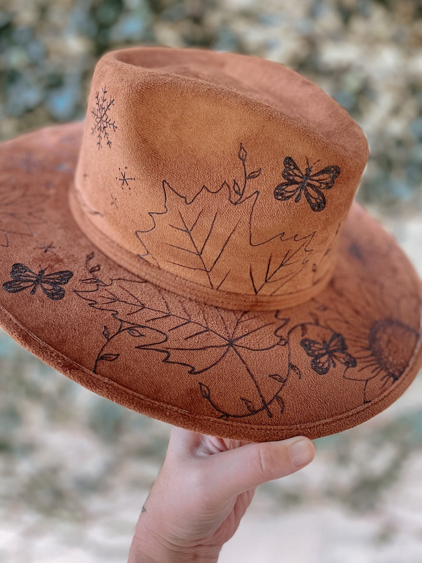 fall fedora with autumn leaves 