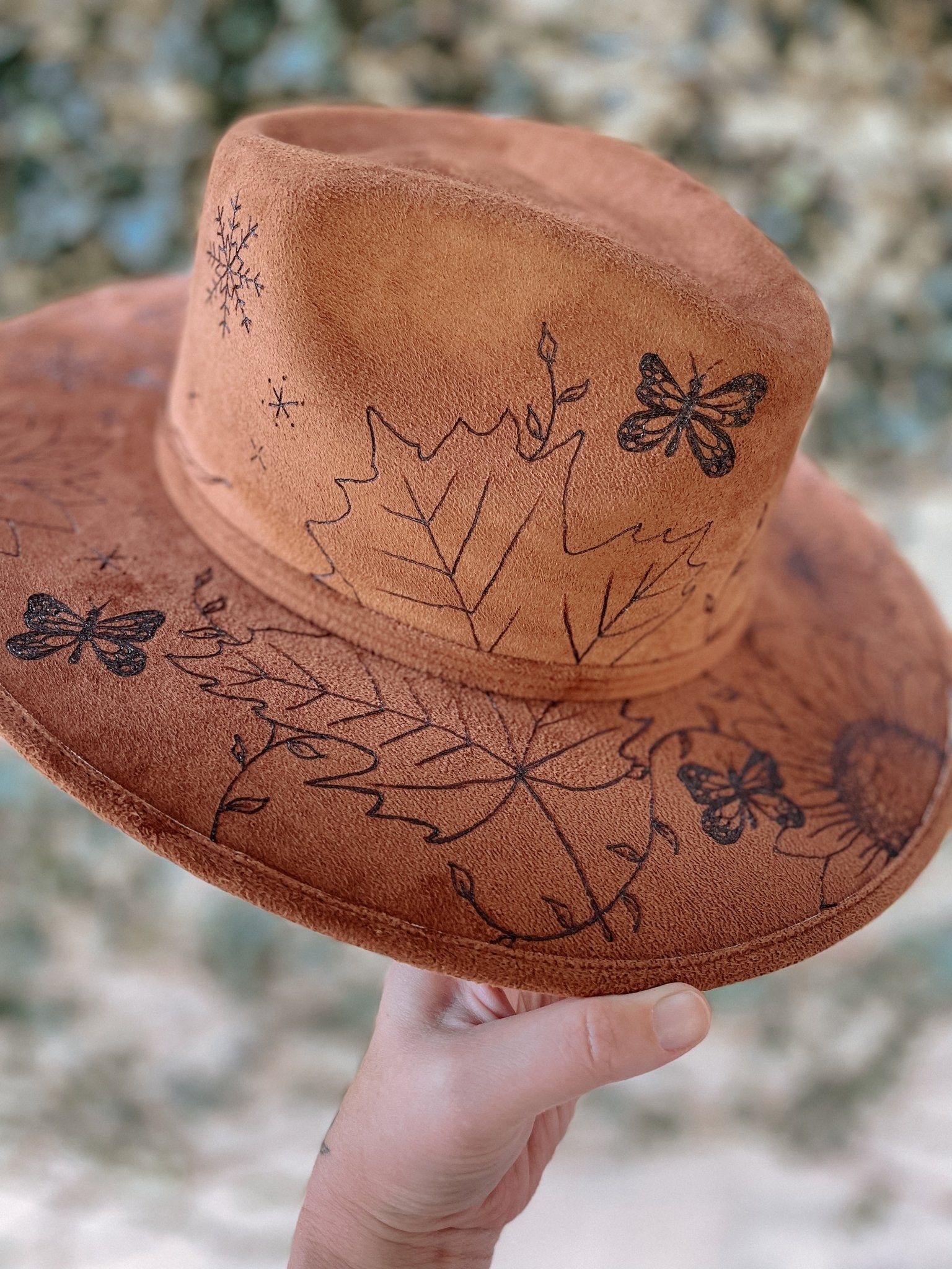 fall fedora with autumn leaves 