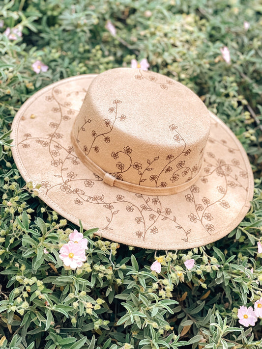 “Forget Me Not” – Hand Drawn Boater Hat for Girls (Ages 2–6)