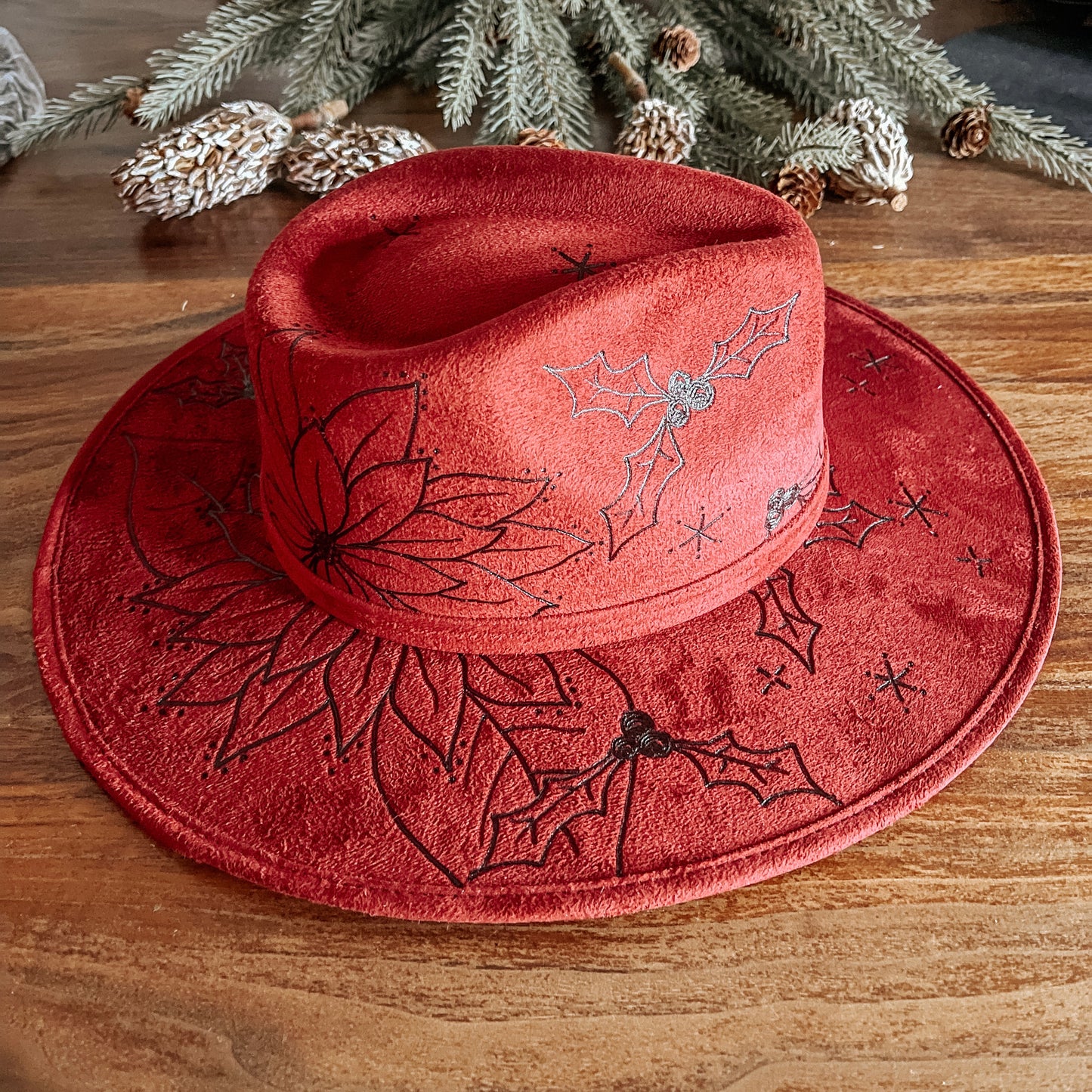 Boho Style Fedora Hat - "Red Poinsettia"