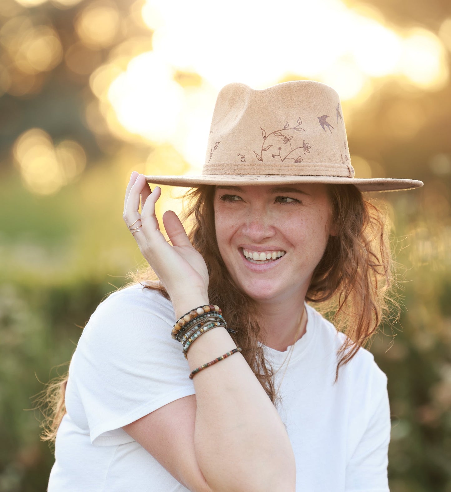 Boho Style Fedora Hat - “Secret Garden" | Light Tan