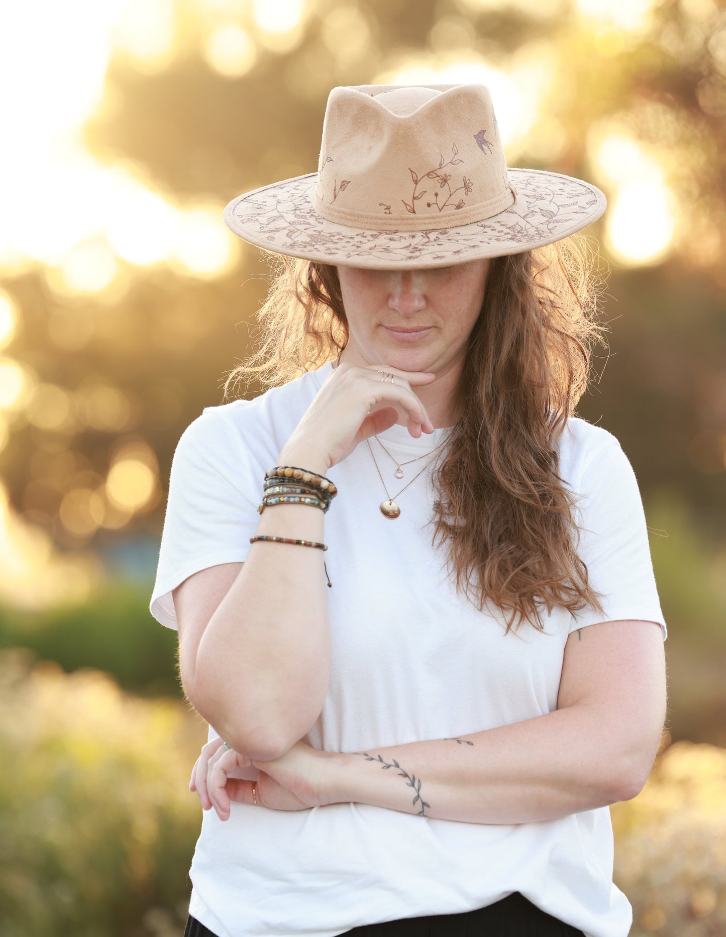 Boho Style Fedora Hat - "Wildflower Parade" | Cappuccino Taupe