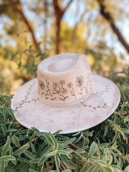 Boho Style Fedora Hat - "Wildflower Parade" | Cappuccino Taupe