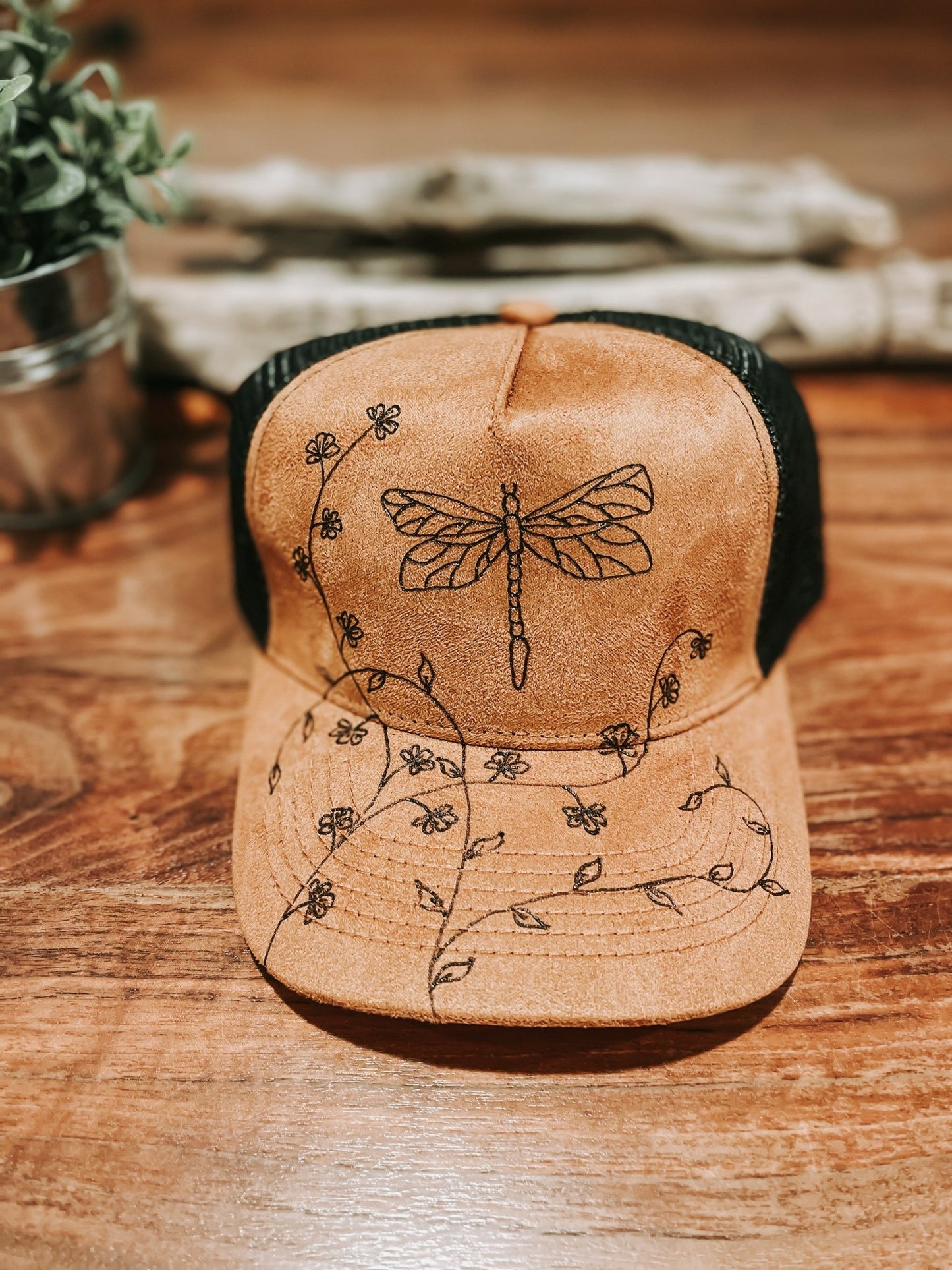 "Daughter Dragonfly" Everyday Trucker Hat with Wildflower Details