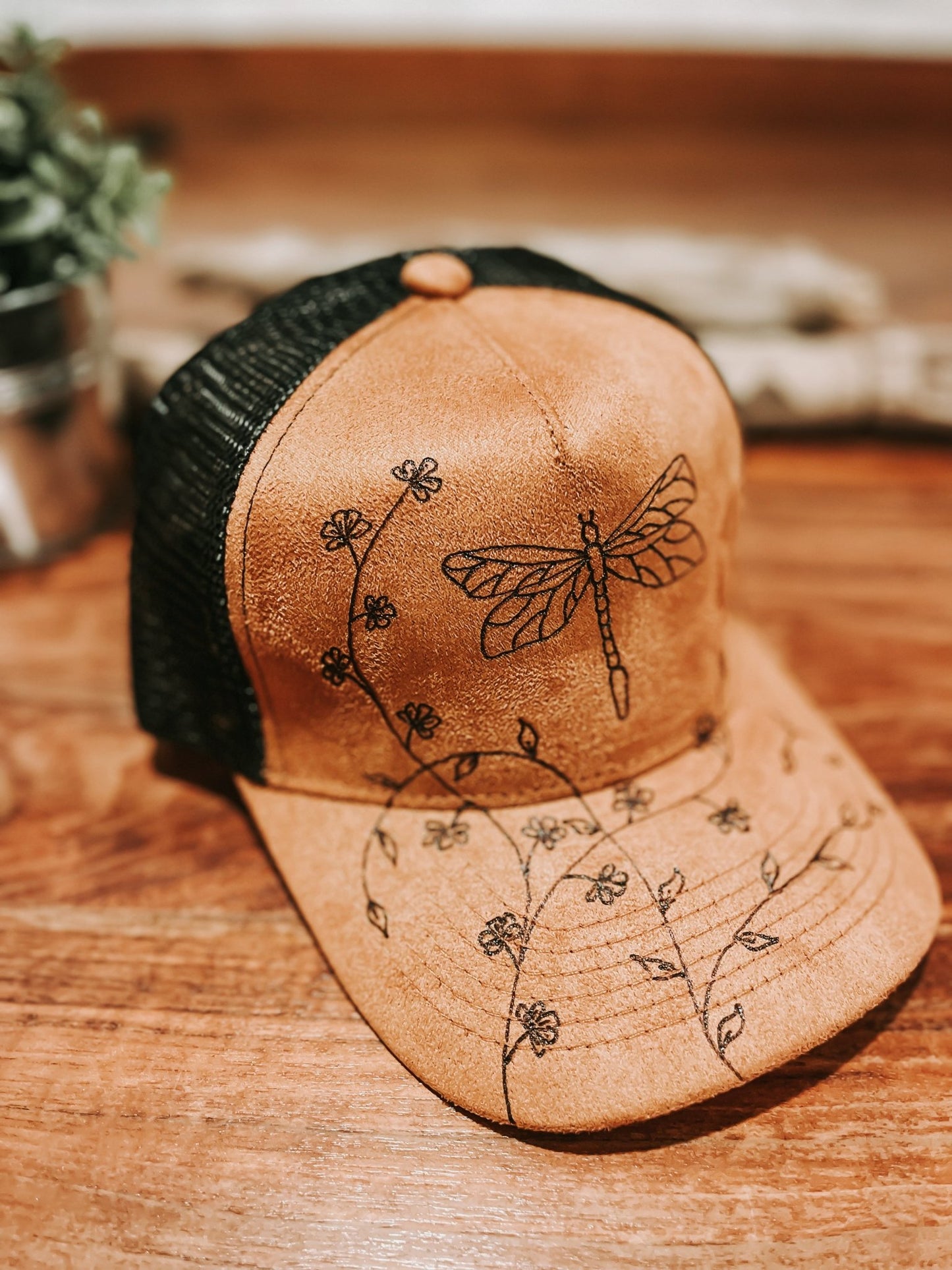 "Daughter Dragonfly" Everyday Trucker Hat with Wildflower Details
