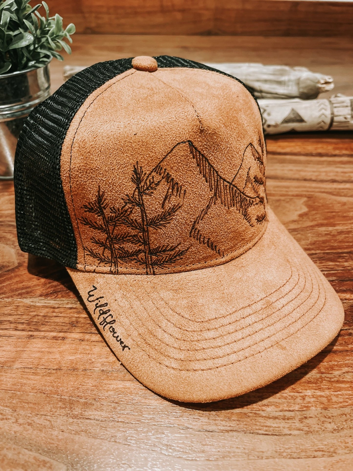 "Mountain Wildflower" Everyday Trucker Hat with Rustic Mountain Design
